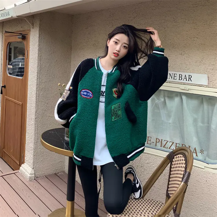 Women Wool Baseball Jacket with Scarf 2025 Winter — feature 2