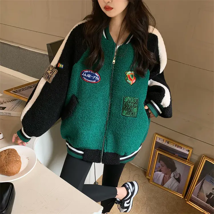 Women Wool Baseball Jacket with Scarf 2025 Winter — feature 22