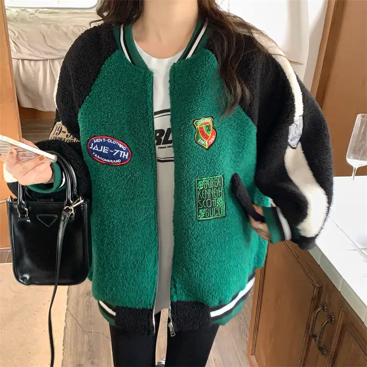 Women Wool Baseball Jacket with Scarf 2025 Winter — feature 23