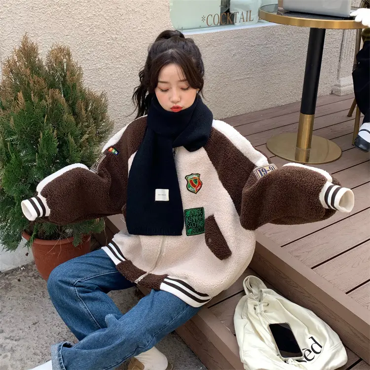 Women Wool Baseball Jacket with Scarf 2025 Winter — feature 25