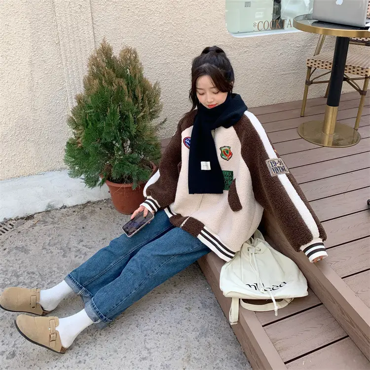 Women Wool Baseball Jacket with Scarf 2025 Winter — feature 26
