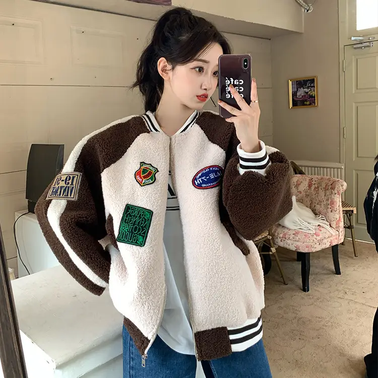 Women Wool Baseball Jacket with Scarf 2025 Winter — feature 29
