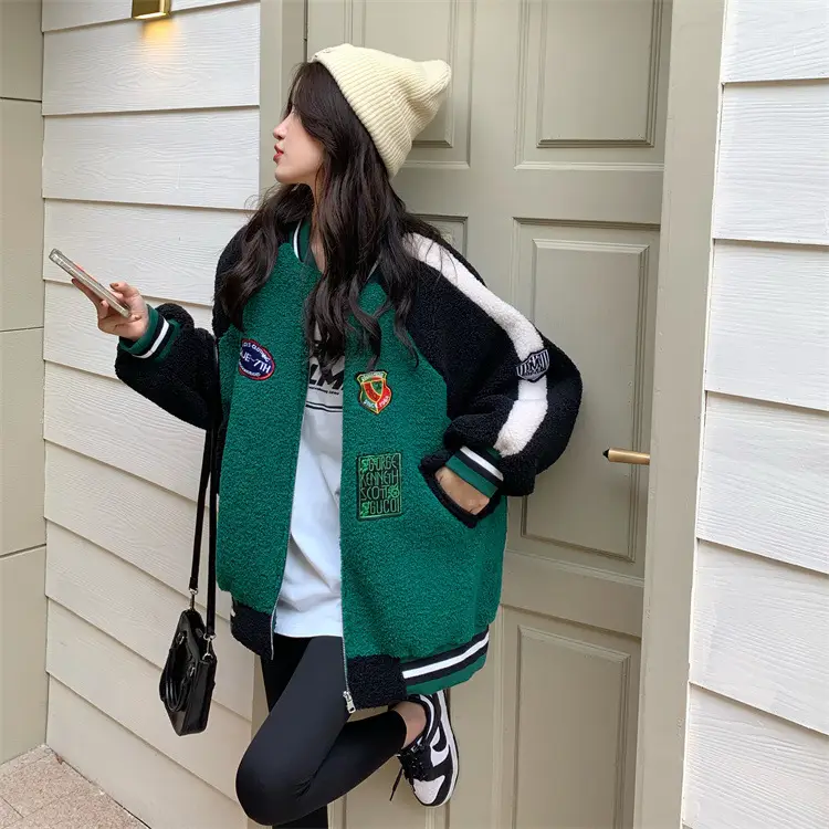 Women Wool Baseball Jacket with Scarf 2025 Winter — feature 3