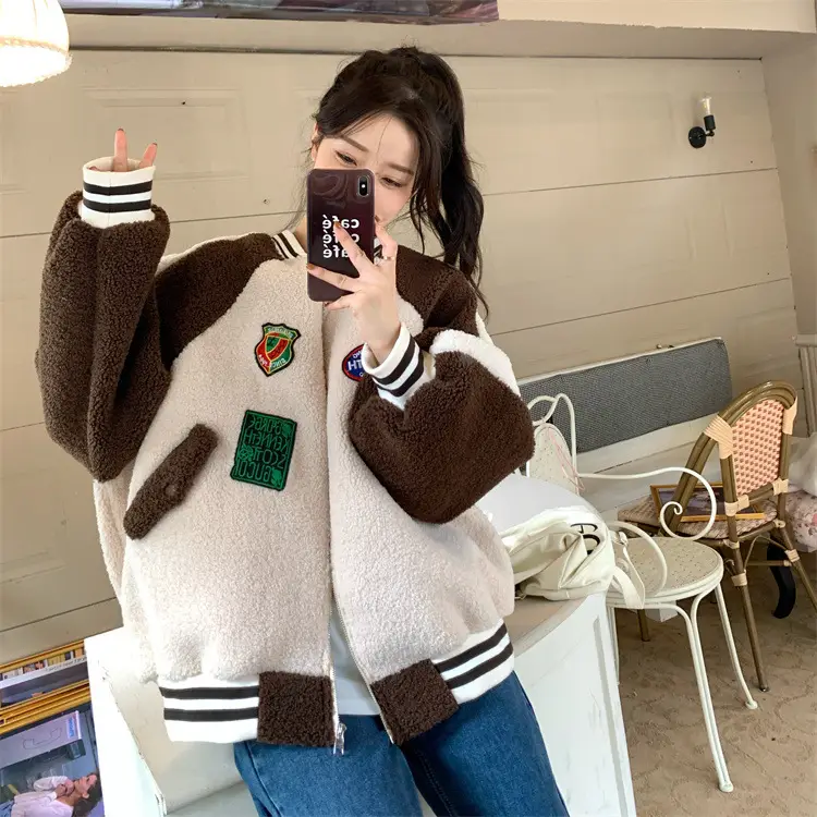 Women Wool Baseball Jacket with Scarf 2025 Winter — feature 30