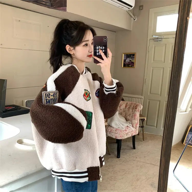 Women Wool Baseball Jacket with Scarf 2025 Winter — feature 31