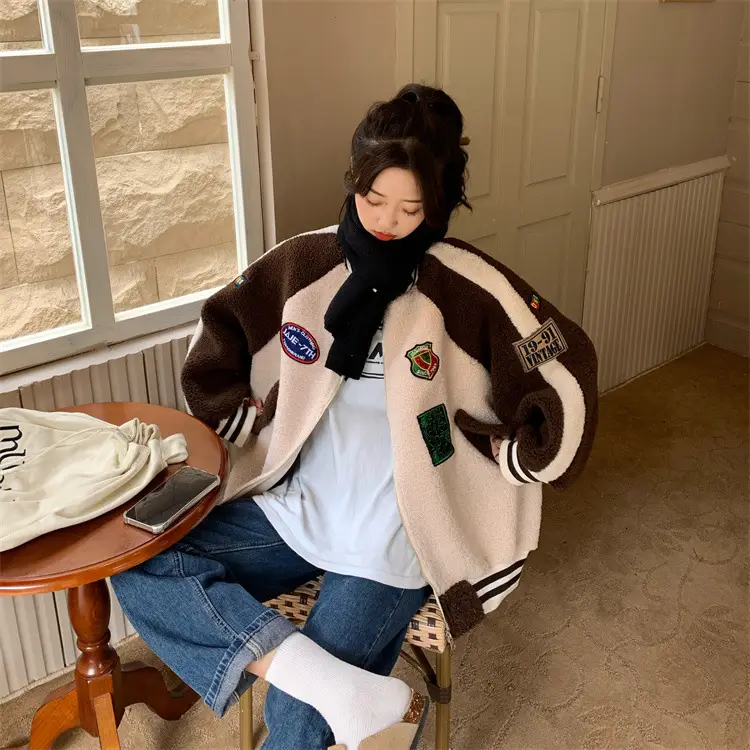 Women Wool Baseball Jacket with Scarf 2025 Winter — feature 32