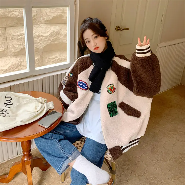 Women Wool Baseball Jacket with Scarf 2025 Winter — feature 33