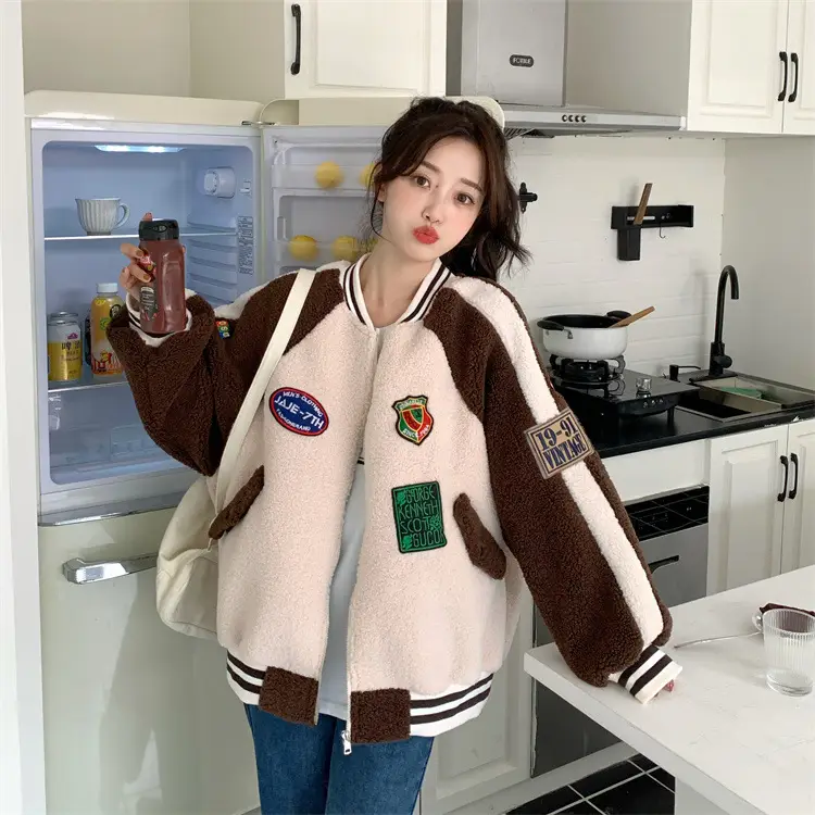 Women Wool Baseball Jacket with Scarf 2025 Winter — feature 34