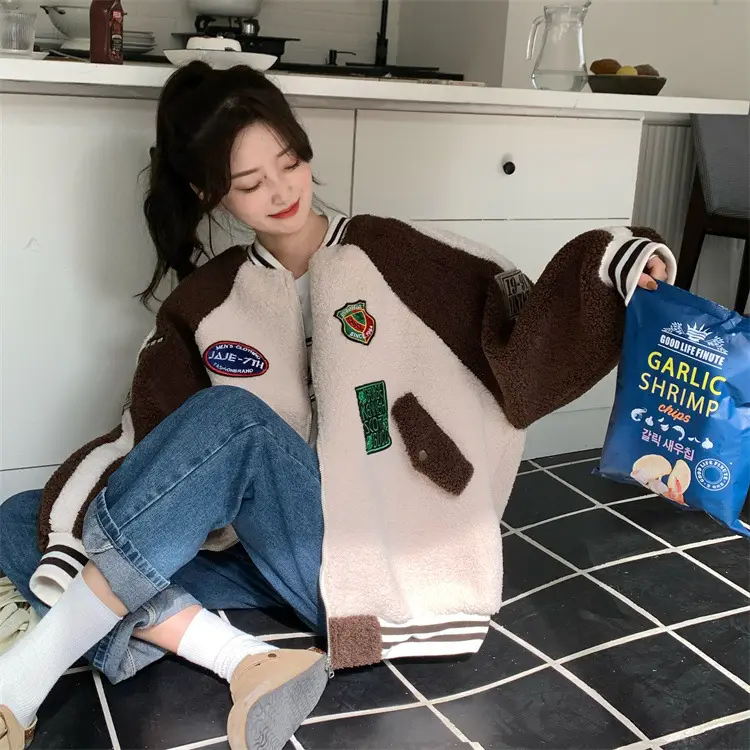 Women Wool Baseball Jacket with Scarf 2025 Winter — feature 35