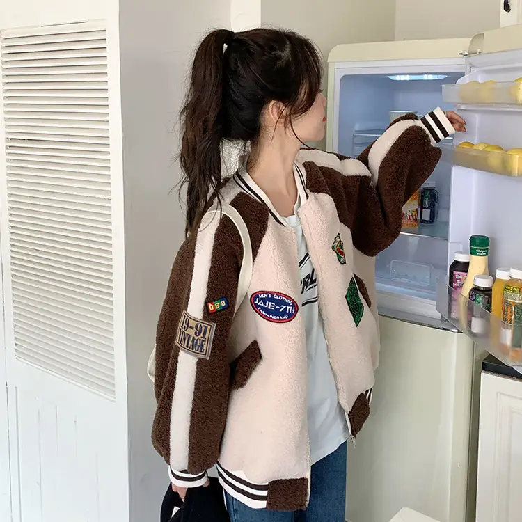 Women Wool Baseball Jacket with Scarf 2025 Winter — feature 36