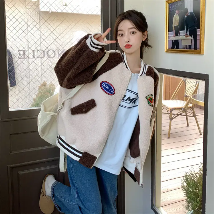 Women Wool Baseball Jacket with Scarf 2025 Winter — feature 37