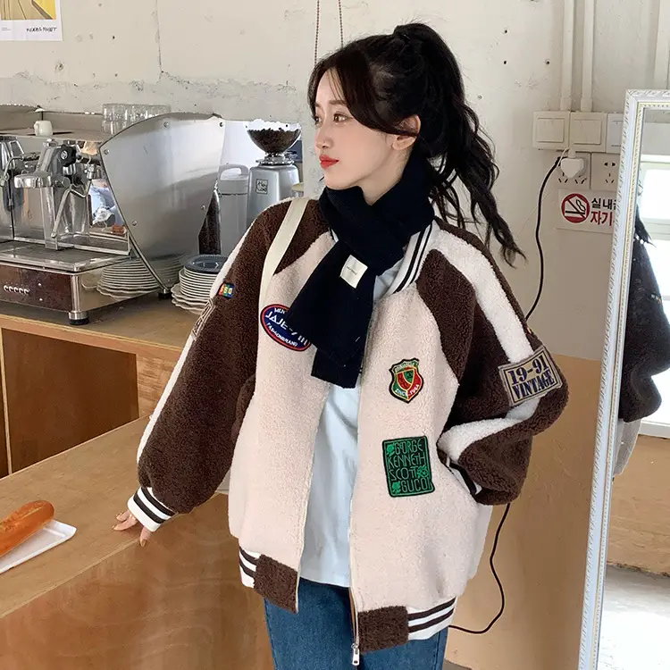 Women Wool Baseball Jacket with Scarf 2025 Winter — feature 38