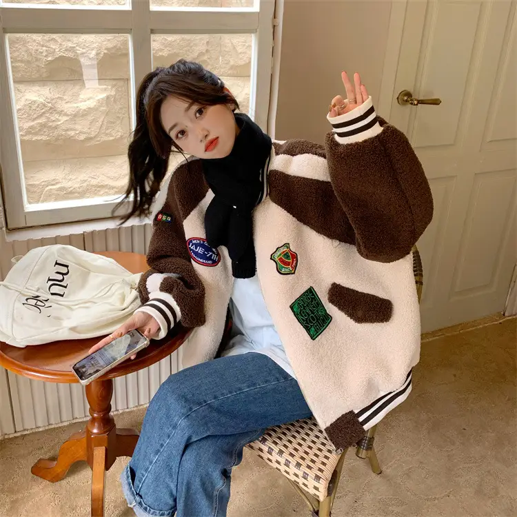 Women Wool Baseball Jacket with Scarf 2025 Winter — feature 39