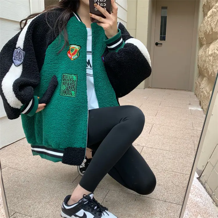 Women Wool Baseball Jacket with Scarf 2025 Winter — feature 4