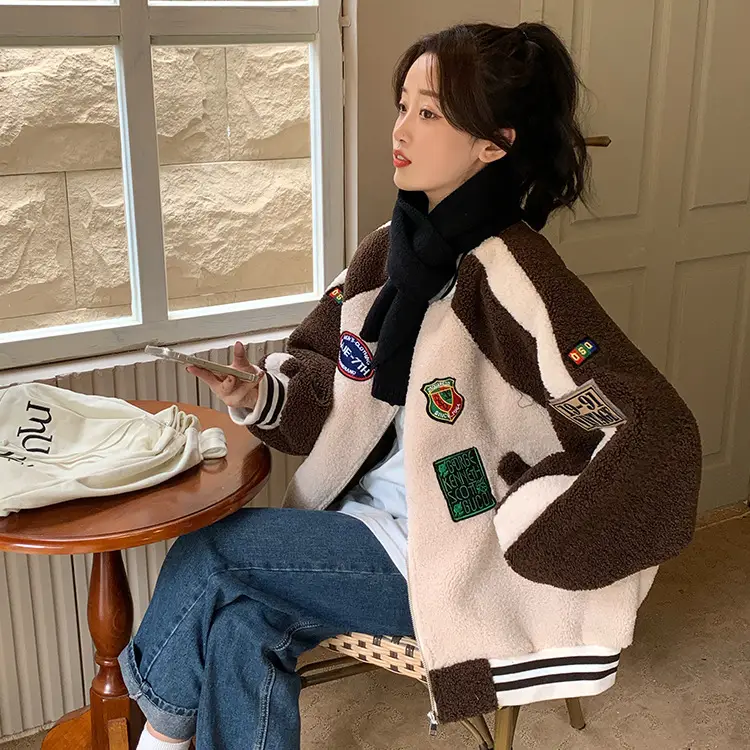 Women Wool Baseball Jacket with Scarf 2025 Winter — feature 40