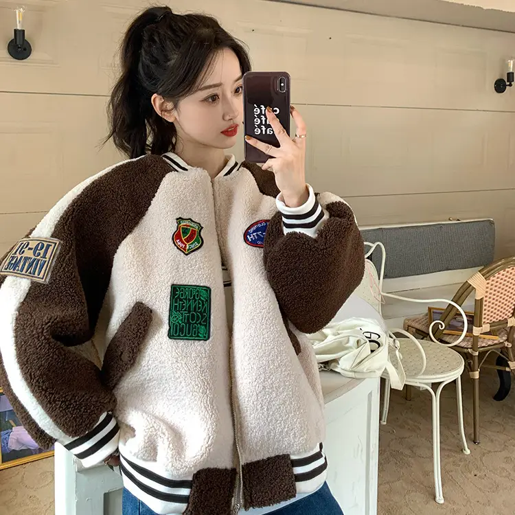 Women Wool Baseball Jacket with Scarf 2025 Winter — feature 41