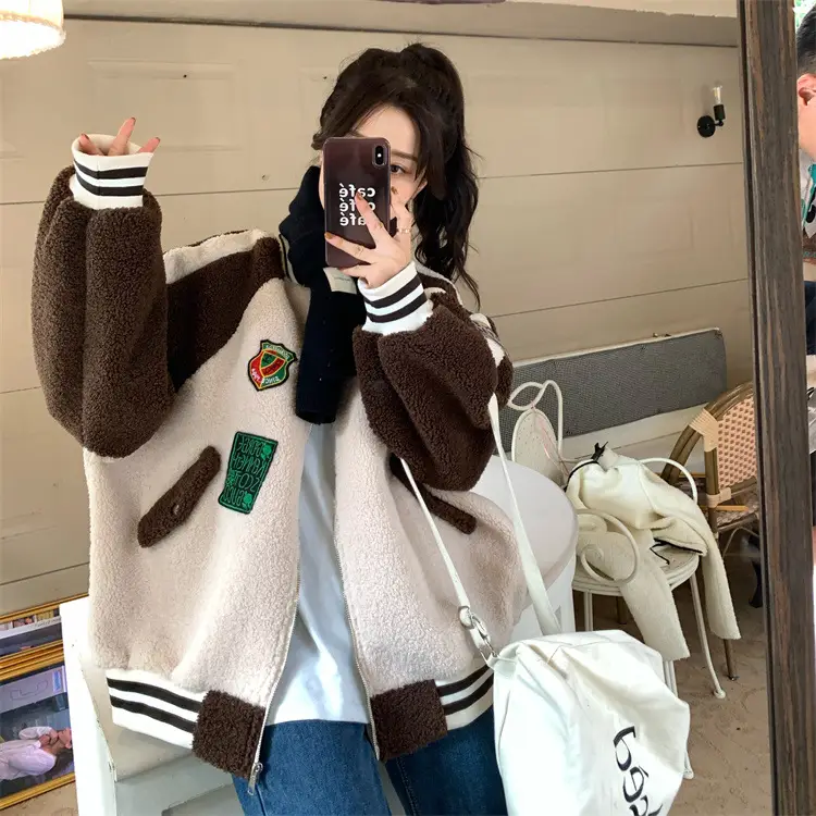 Women Wool Baseball Jacket with Scarf 2025 Winter — feature 42