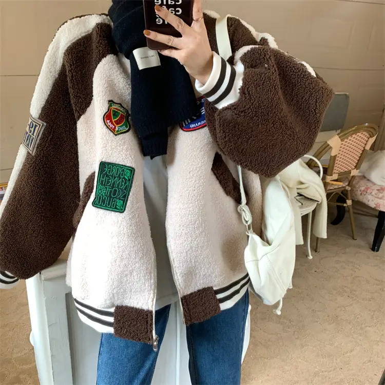 Women Wool Baseball Jacket with Scarf 2025 Winter — feature 43