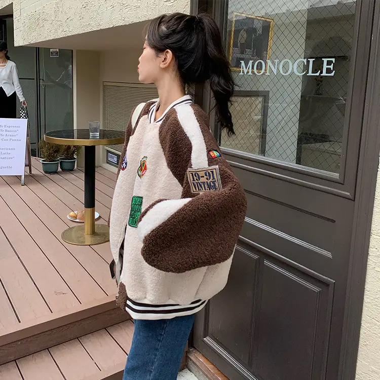 Women Wool Baseball Jacket with Scarf 2025 Winter — feature 44