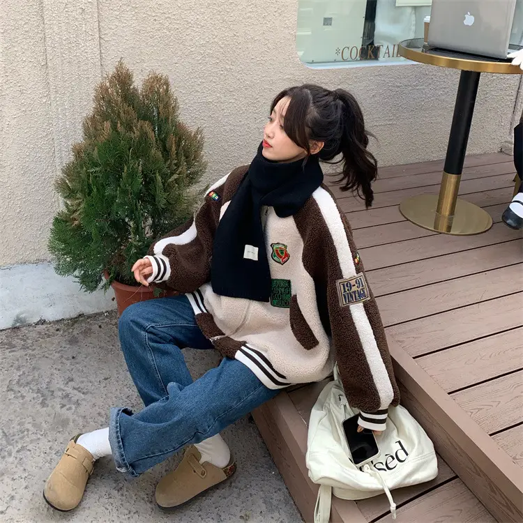Women Wool Baseball Jacket with Scarf 2025 Winter — feature 45