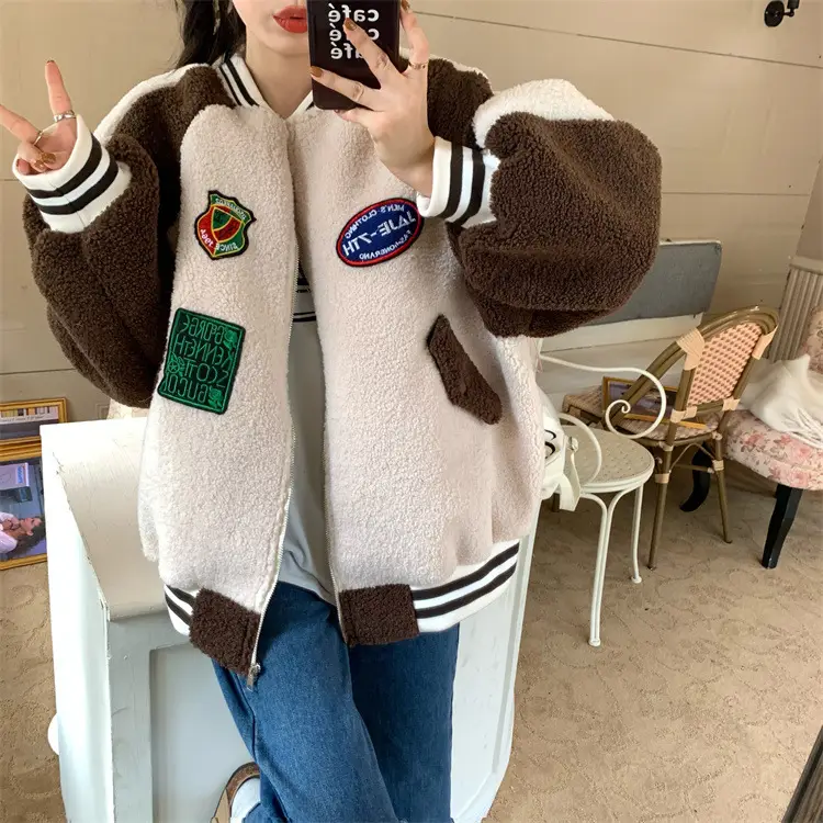 Women Wool Baseball Jacket with Scarf 2025 Winter — feature 46