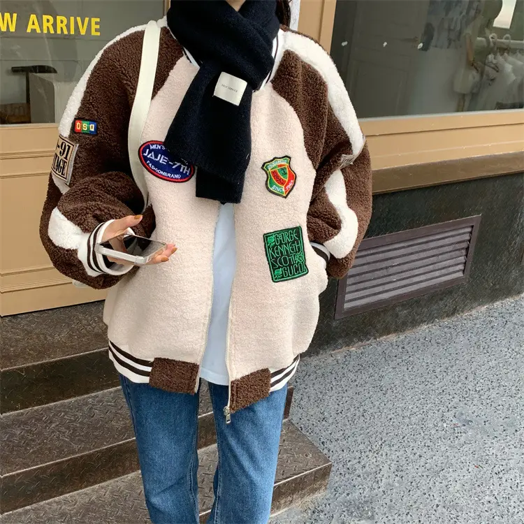 Women Wool Baseball Jacket with Scarf 2025 Winter — feature 47