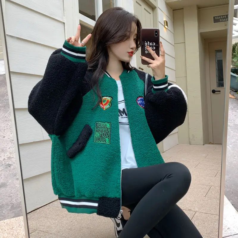 Women Wool Baseball Jacket with Scarf 2025 Winter — feature 48