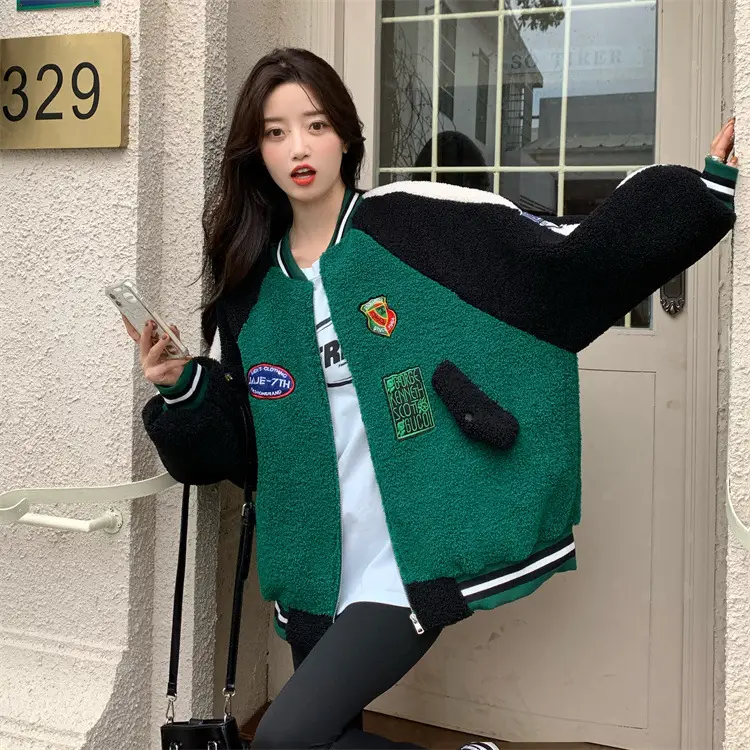 Women Wool Baseball Jacket with Scarf 2025 Winter — feature 5