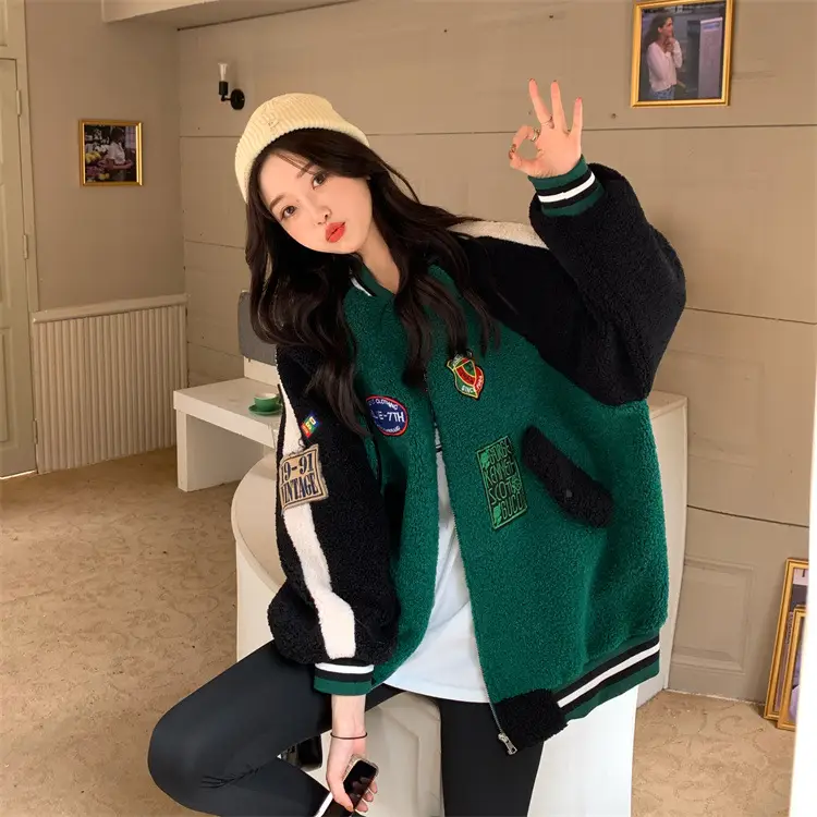 Women Wool Baseball Jacket with Scarf 2025 Winter — feature 6