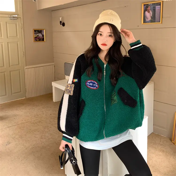 Women Wool Baseball Jacket with Scarf 2025 Winter — feature 7