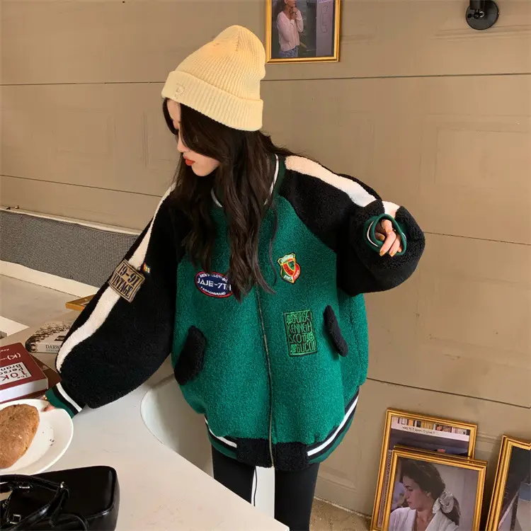 Women Wool Baseball Jacket with Scarf 2025 Winter — feature 8
