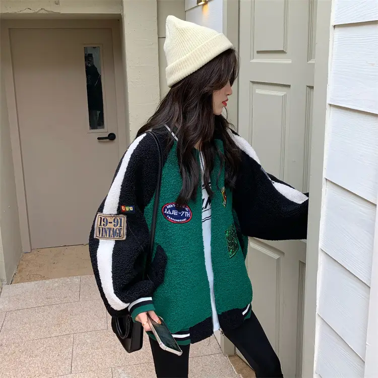 Women Wool Baseball Jacket with Scarf 2025 Winter — feature 9