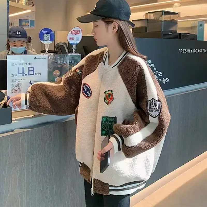 Women Wool Baseball Jacket with Scarf 2025 Winter - Image 2