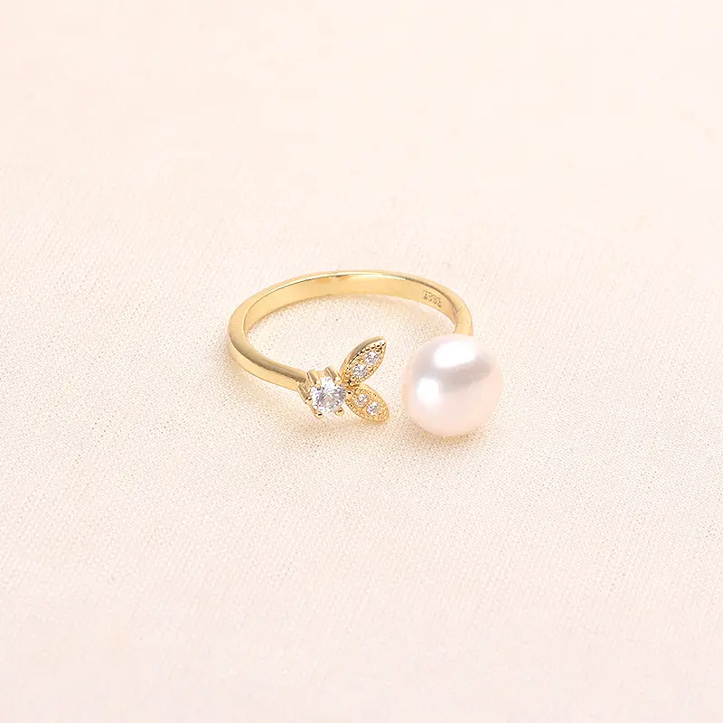 Tilian Pearl Open Leaf Ring Copper Gold Plated 7-8mm - Image 3
