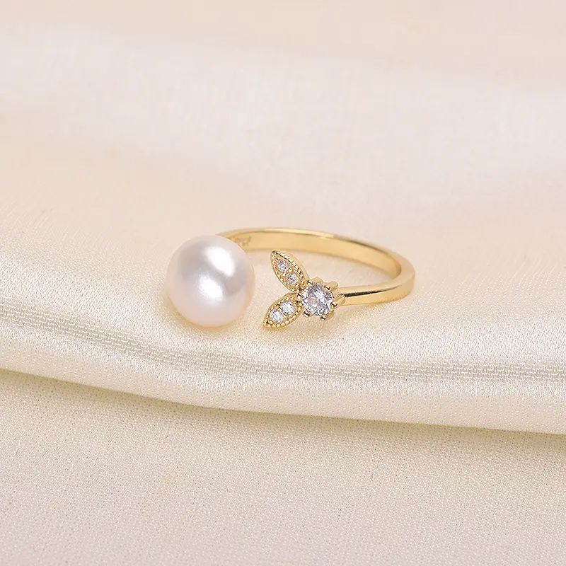 Tilian Pearl Open Leaf Ring Copper Gold Plated 7-8mm - Image 4