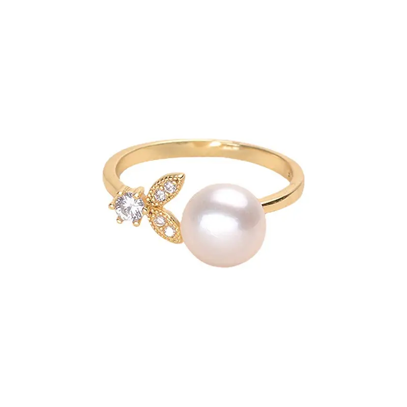 Tilian Pearl Open Leaf Ring Copper Gold Plated 7-8mm - Image 6
