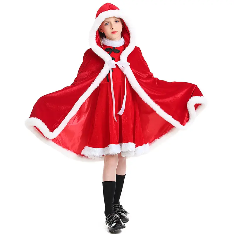Red Hooded Christmas Cape for Girls Party Wear - Image 6