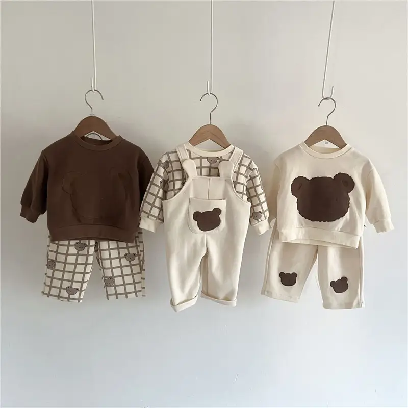 Infants Pure Cotton Cartoon Suit 2023 Autumn Bear Embroidered - Image 9