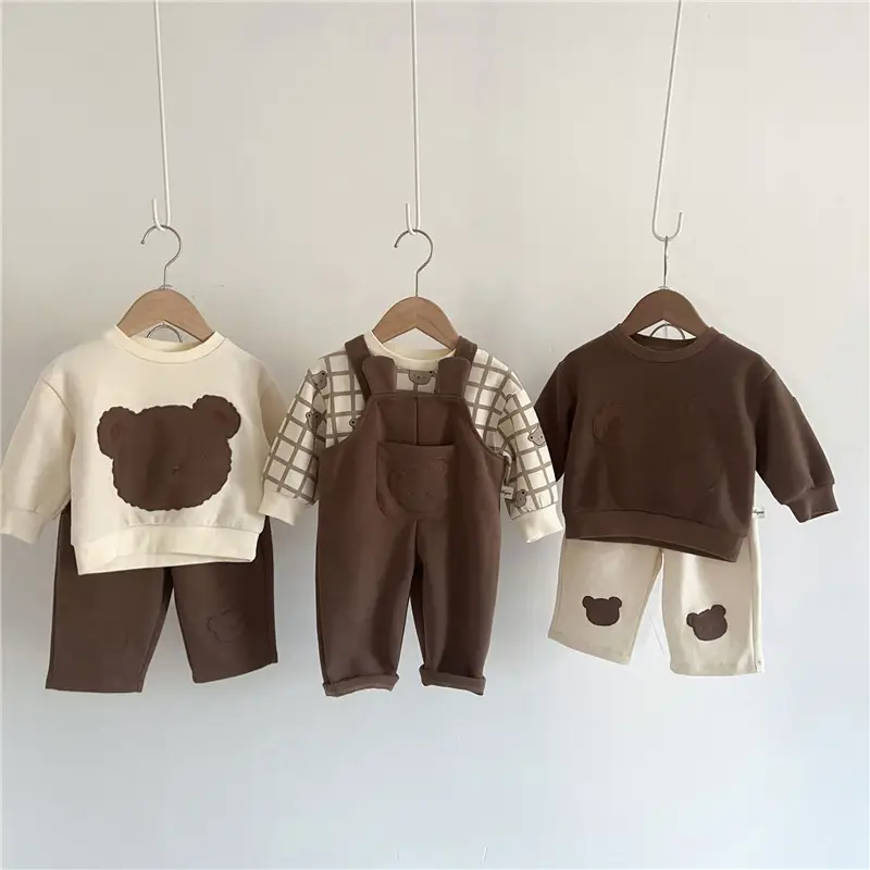 Infants Pure Cotton Cartoon Suit 2023 Autumn Bear Embroidered - Image 12