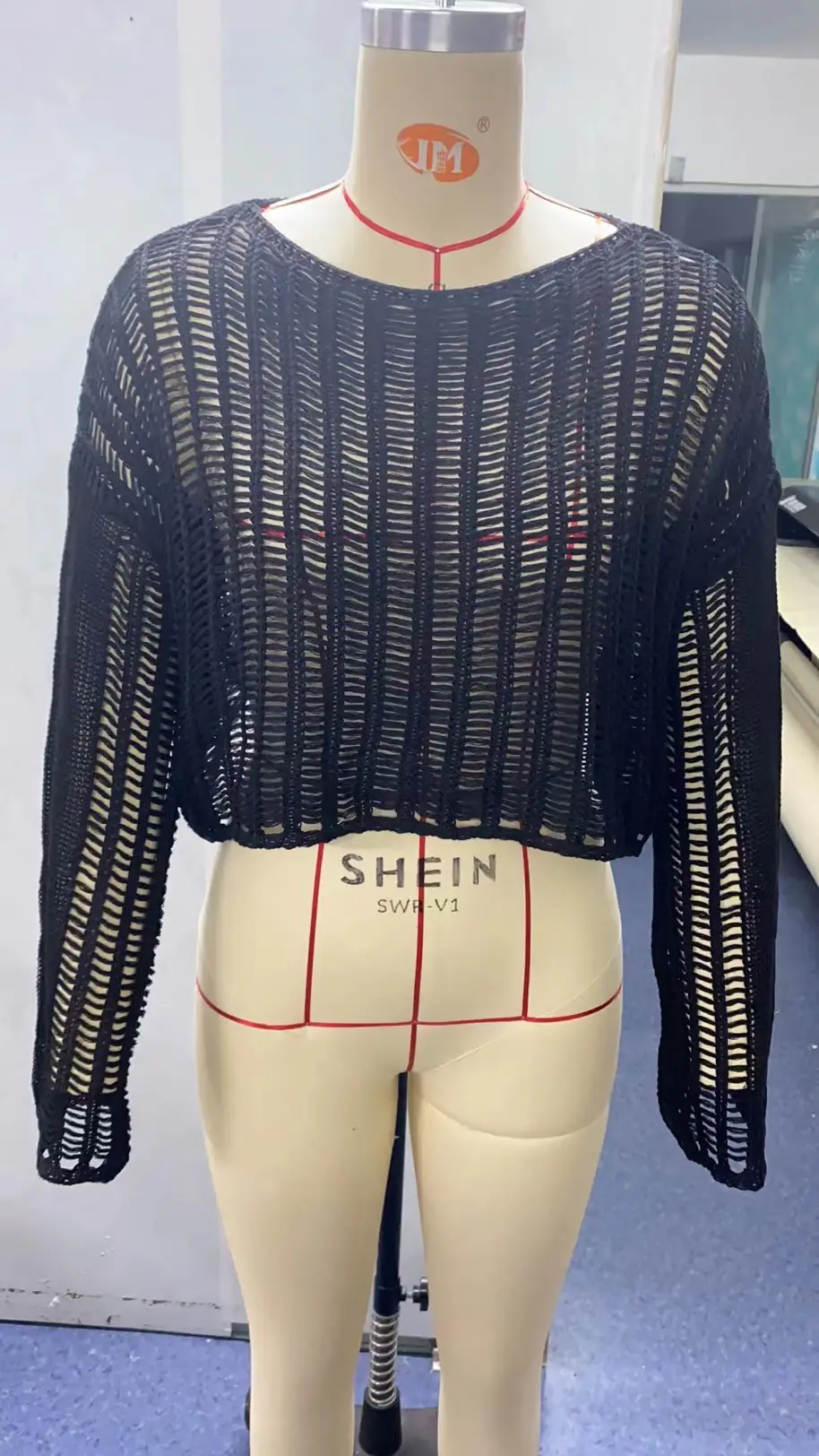 Black Mesh Long Sleeve Sweater for Women — feature 8