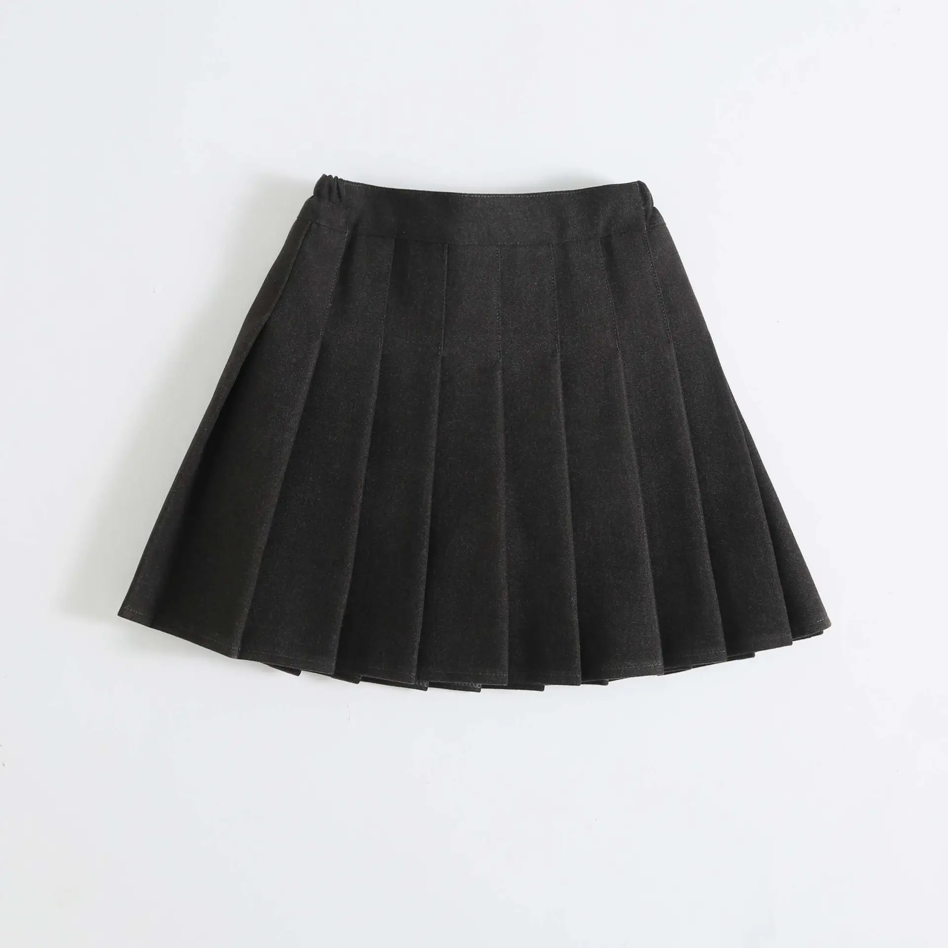Khaki Pleated Woolen Kids Skirt High Waist Autumn Winter