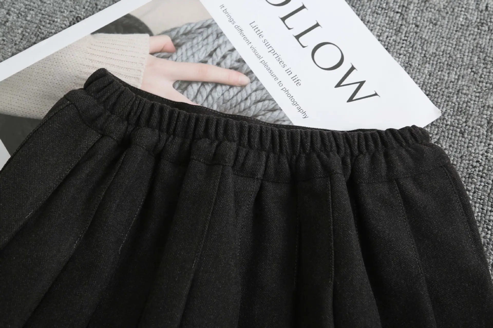 Khaki Pleated Woolen Kids Skirt High Waist Autumn Winter — feature 17