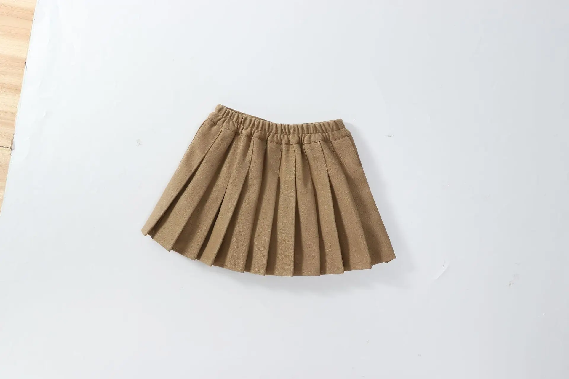 Khaki Pleated Woolen Kids Skirt High Waist Autumn Winter — feature 18