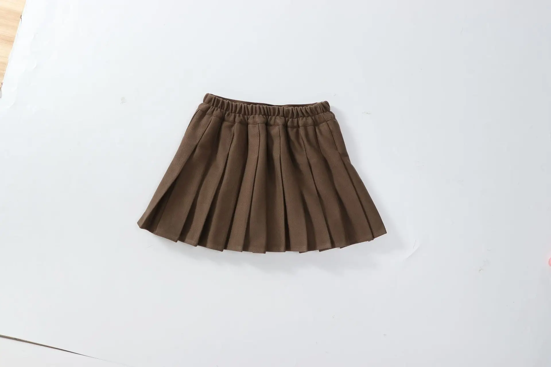 Khaki Pleated Woolen Kids Skirt High Waist Autumn Winter — feature 19