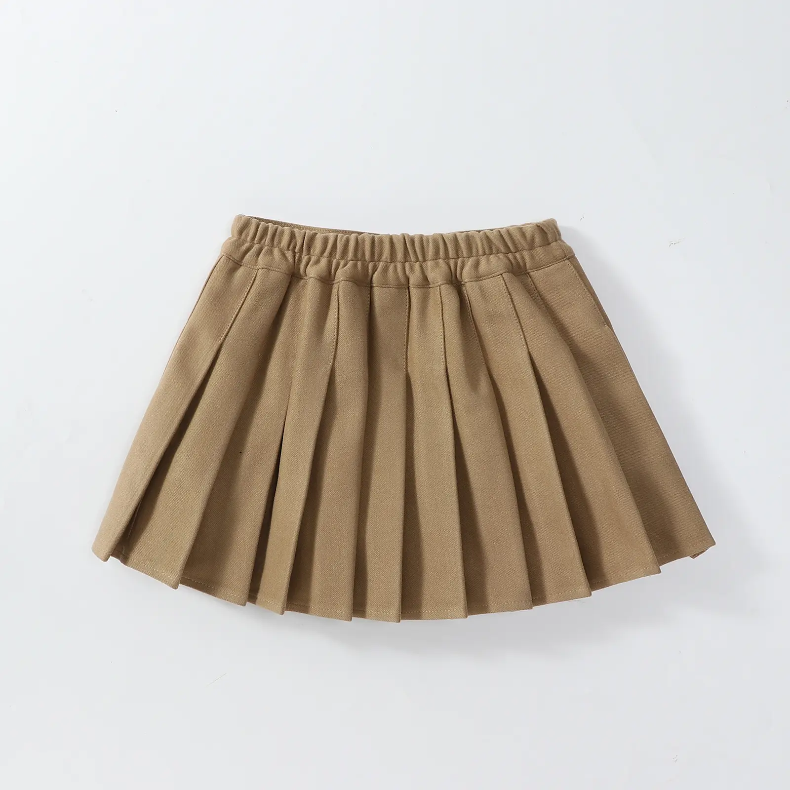 Khaki Pleated Woolen Kids Skirt High Waist Autumn Winter — feature 8