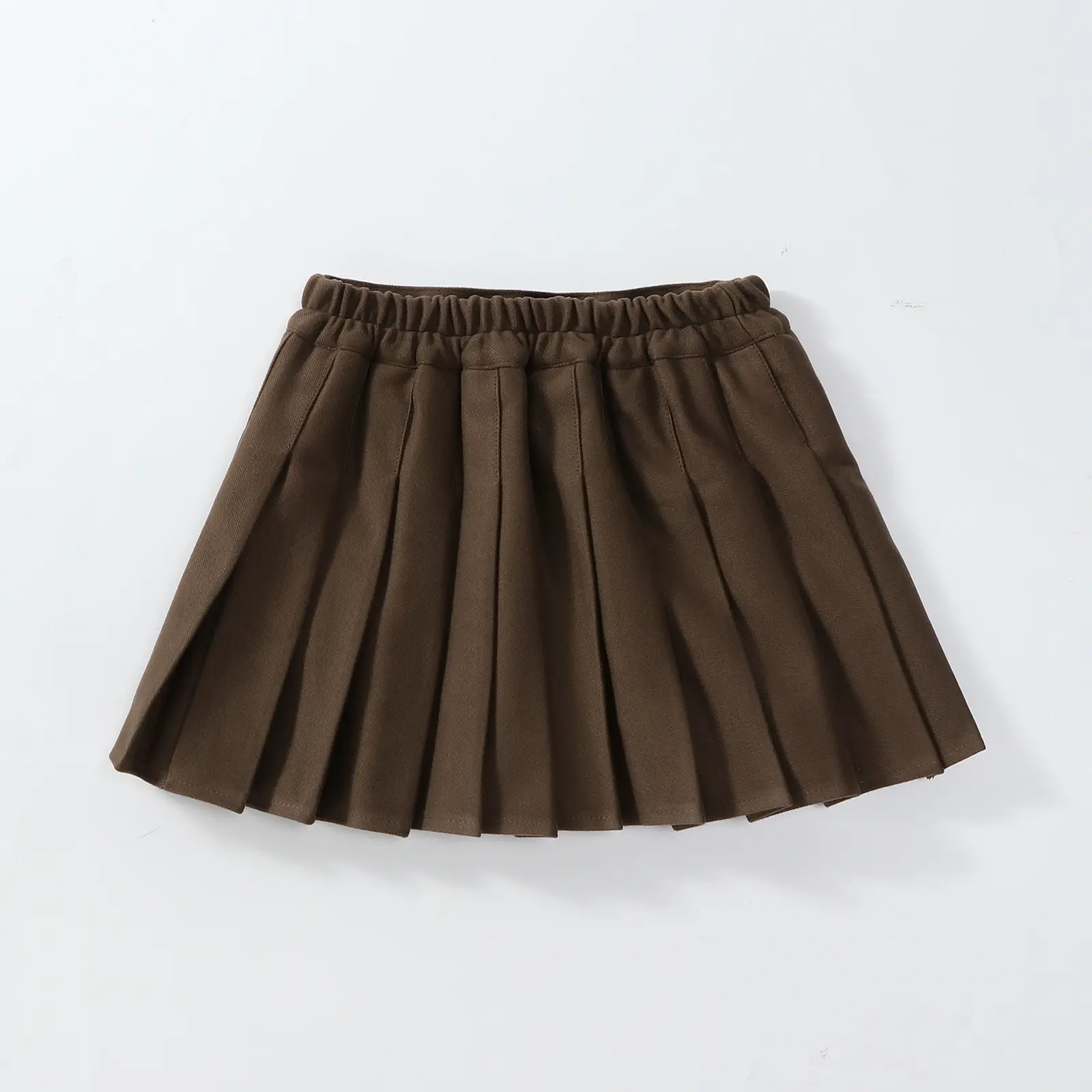 Khaki Pleated Woolen Kids Skirt High Waist Autumn Winter — feature 9