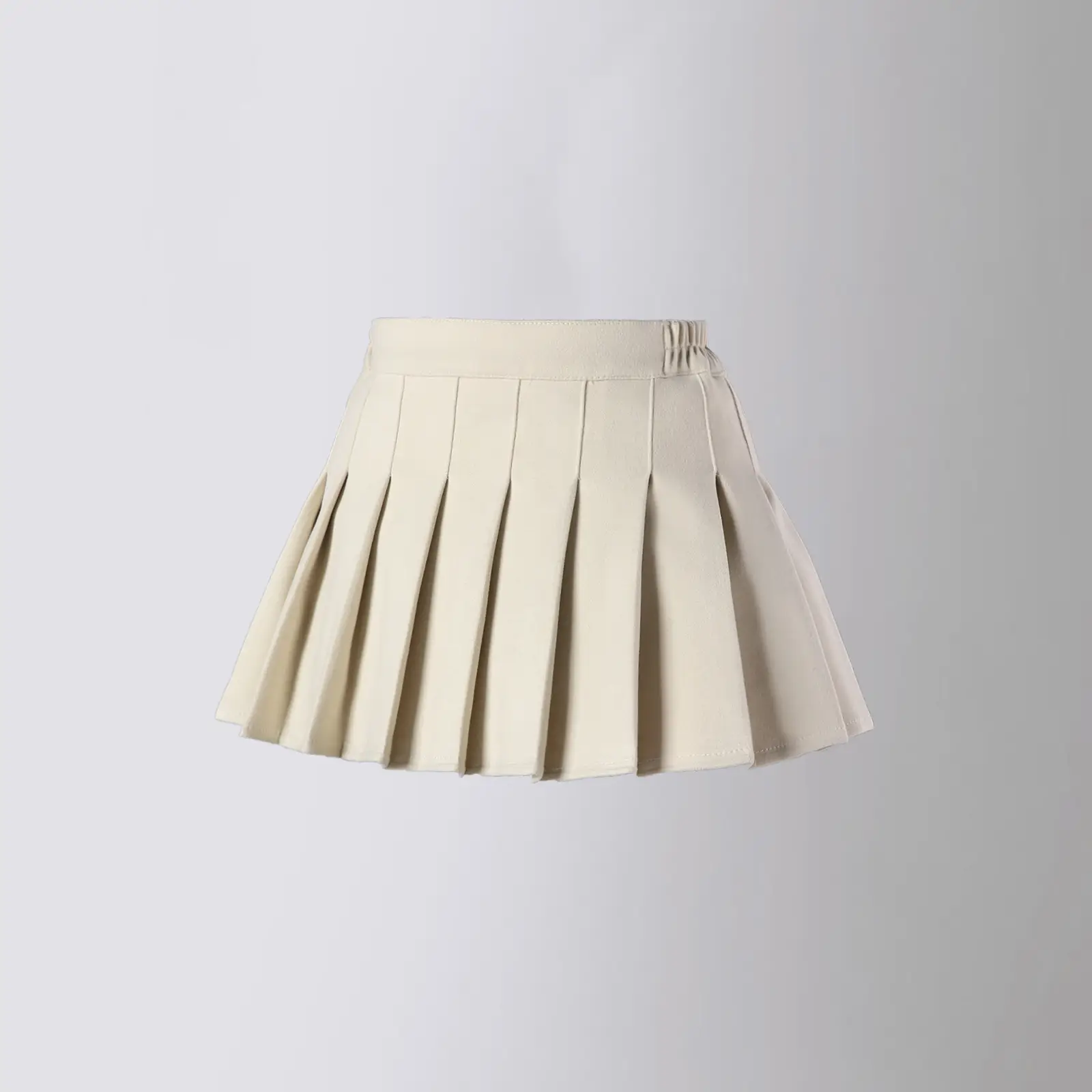 Khaki Pleated Woolen Kids Skirt High Waist Autumn Winter