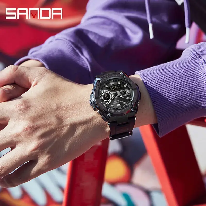 Sanda Digital Watch Gold Black Waterproof Sports Watch