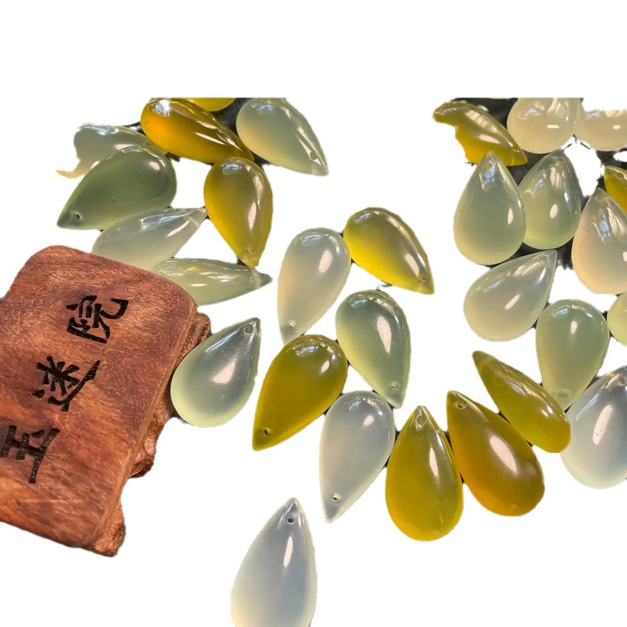 Jade Water Droplets Pendant Set Wholesale Green Yellow