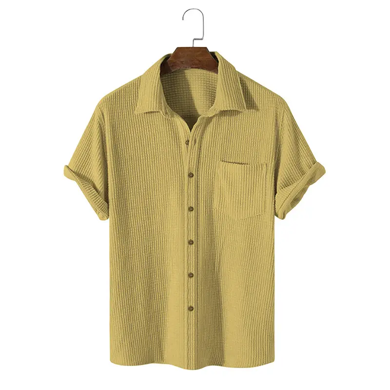 Men's Blue Waffle Knit Short Sleeve Shirt - Image 4